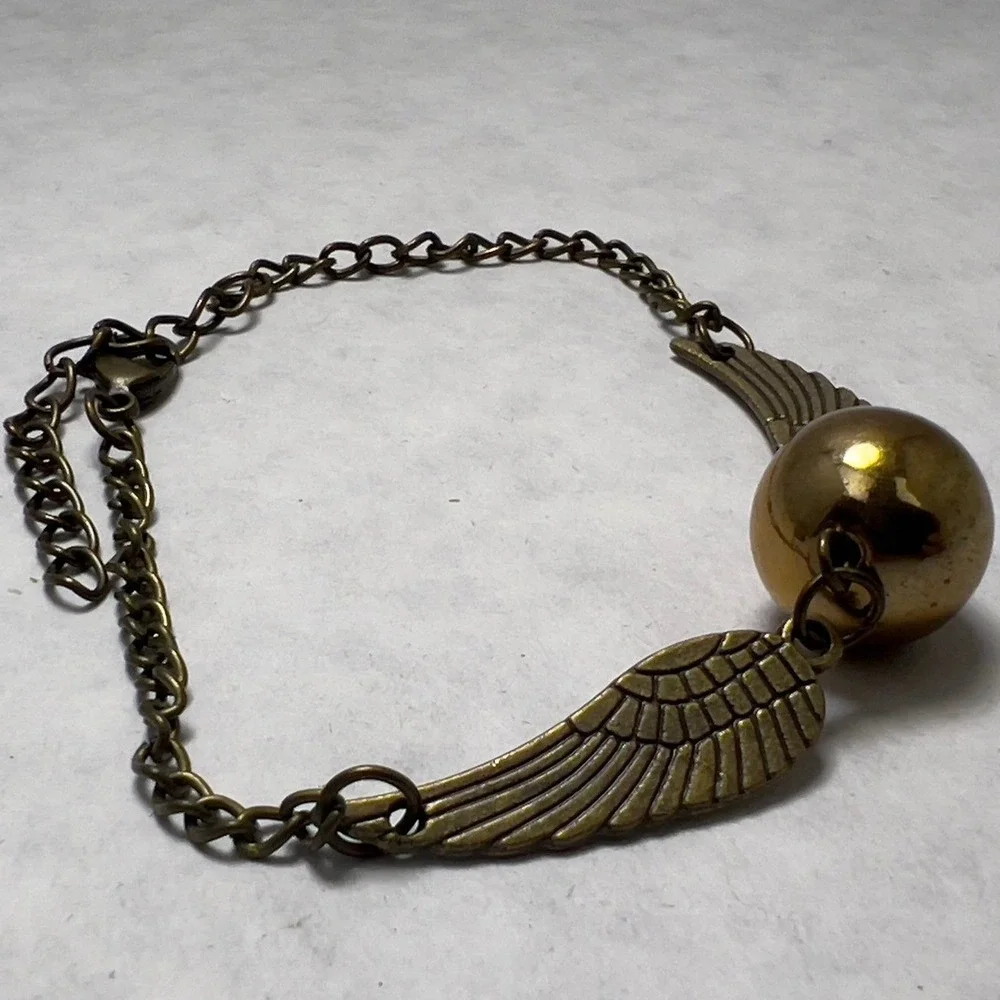 Golden Snitch Winged Ball Bracelet Antique Gold Tone Fantasy‎ Jewelry Anklet